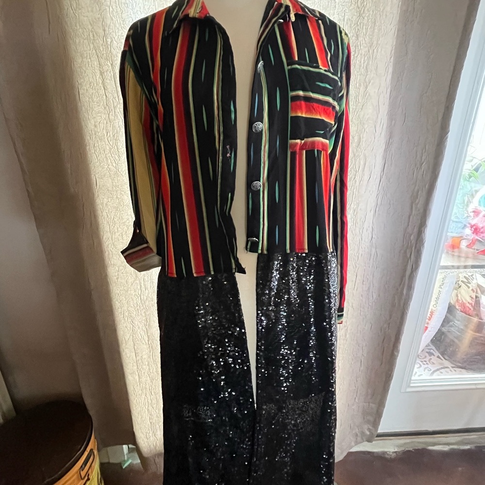 L&B serape and sequin shirt jac size L